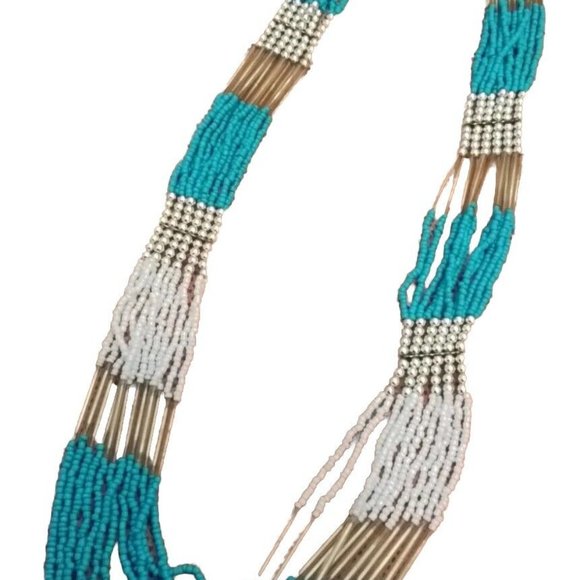 Aquawoman Turquoise Gold And White And Porcupine Beaded Necklaces VintageJ22 - Picture 1 of 4